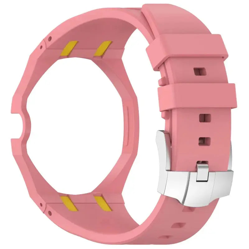 Pink silicone watch strap with metal buckle for Swatch X AP Royal Pop wristwatch