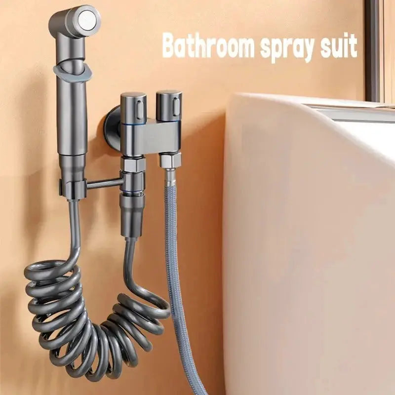 Simples Market toilet bidet sprayer set with chrome handheld spray, double outlet valve and coiled hose