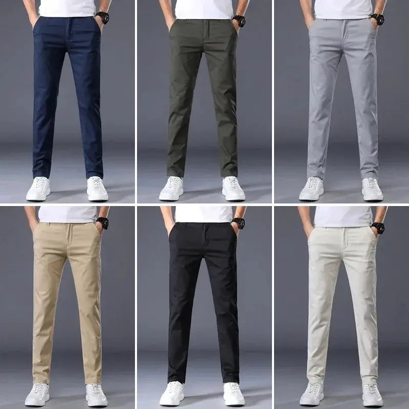 Simples Market men's summer cotton casual pants with elastic waist, straight slim fit, available in six colors