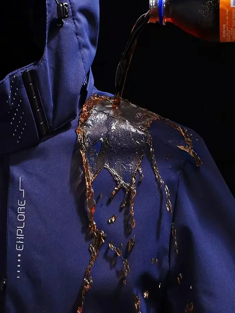 Simples Market men's waterproof rain jacket, lightweight hooded outdoor windproof coat in blue.