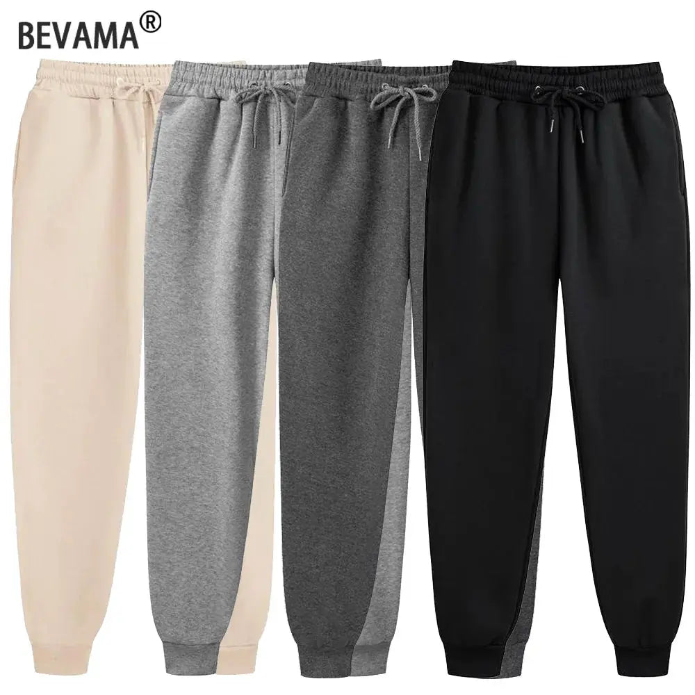 BEVAMA men's fleece sweatpants set of four in beige, gray, charcoal, and black