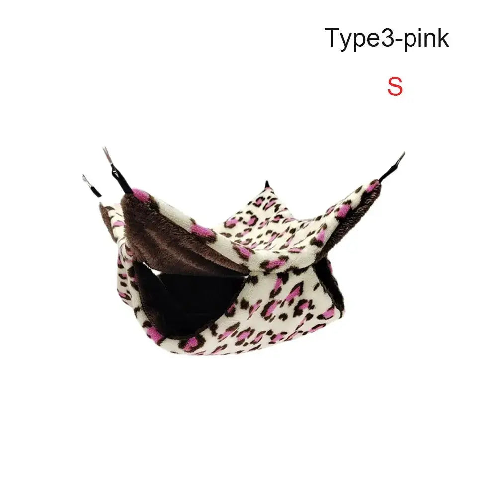 Warm plush hamster hammock by Simples Market, leopard-print double-layer sleeping bag for small pets.