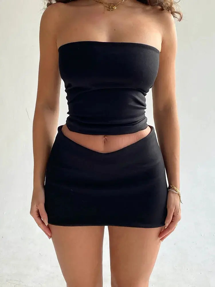 Dulzura Women Spring 2025 Tube Top And Mini Skirt Set Two Piece