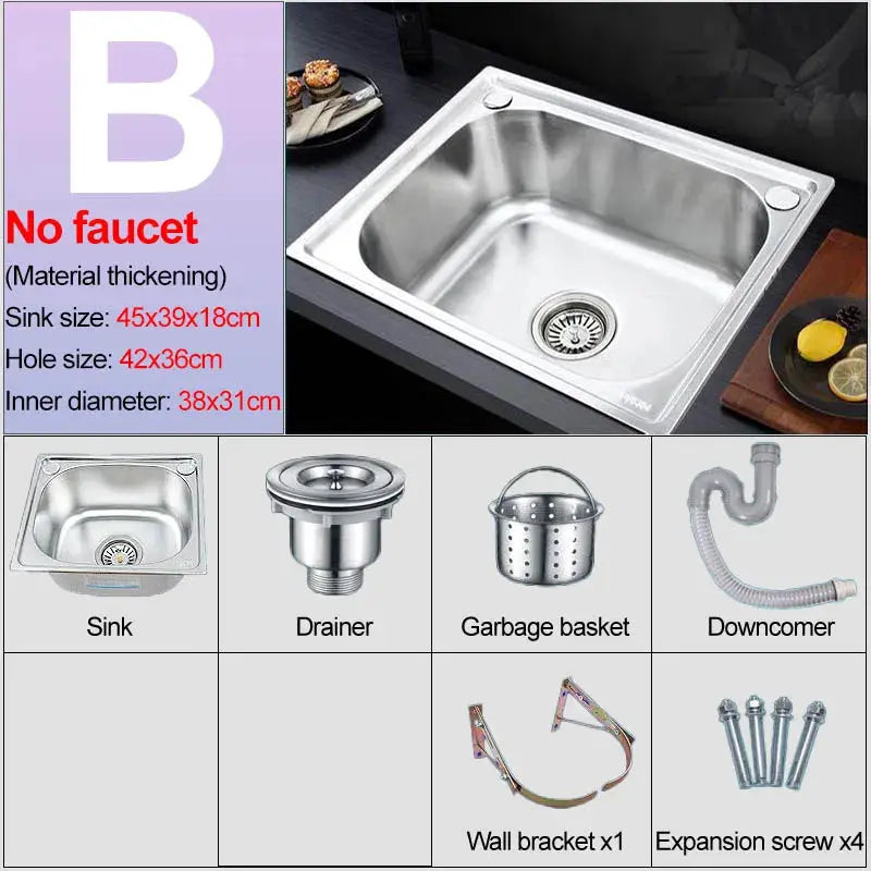 Stainless steel wall-hung kitchen sink (304) by Simples Market with bracket and accessories (drain, screws x4)