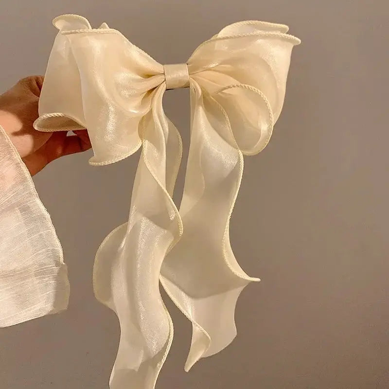 Elegant Blue Satin Chiffon Bow Hair Clip Barrette For Women And Girls With Shiny Bow Knot Accessory