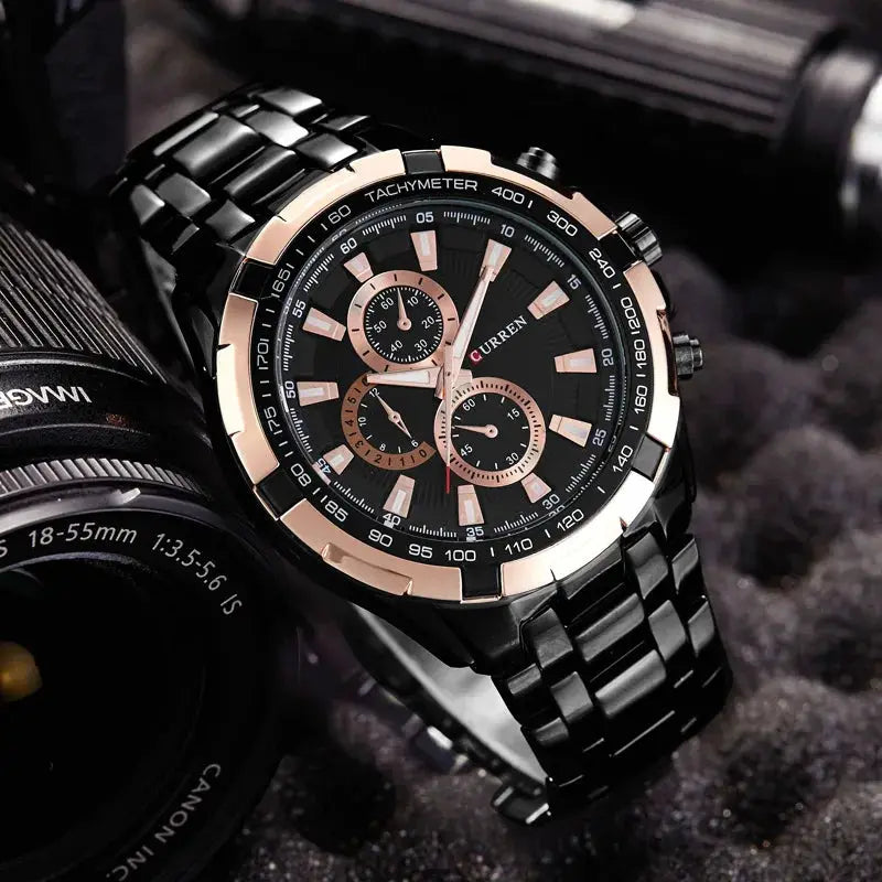 Curren 8023 Quartz Men Watch Water Resistant 3 Bar Stainless Steel Sports Military Wristwatch For Business