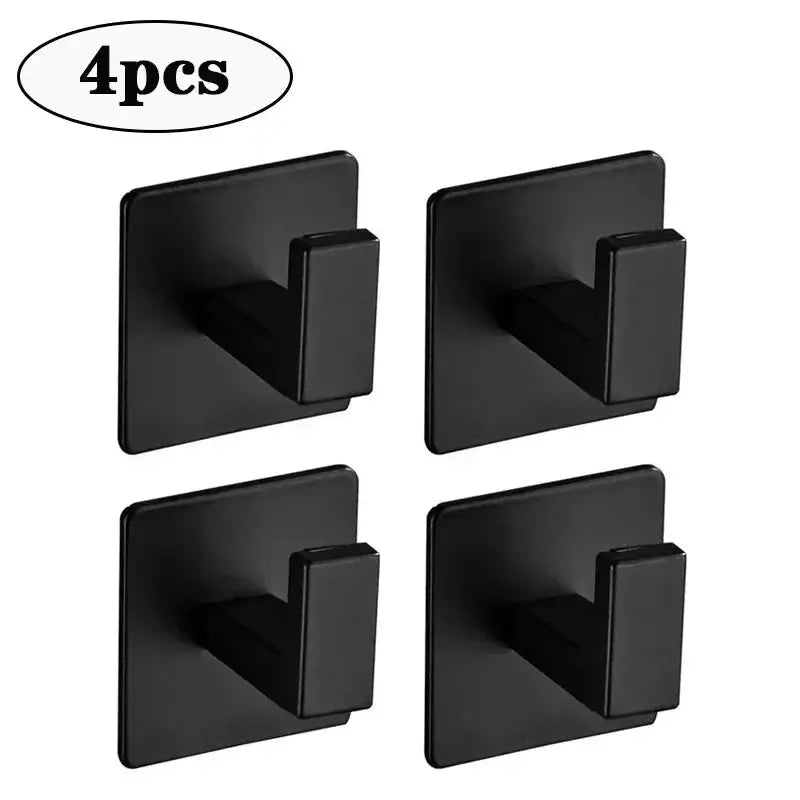 Robe hooks 4-pack, black adhesive wall-mount bathroom hardware