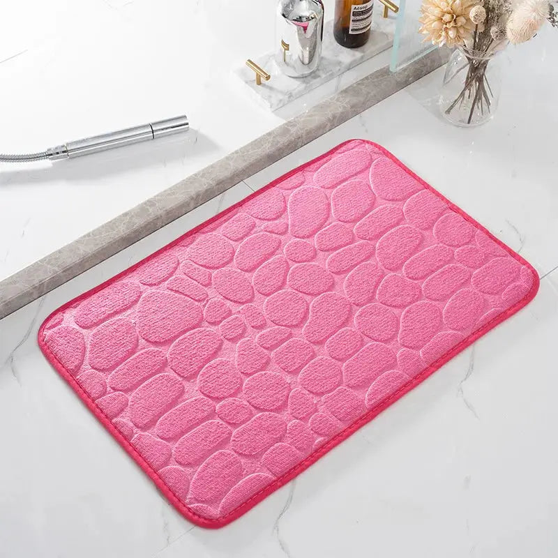 CobbleSafe Cobblestone Embossed Memory Foam Bath Mat With Non Slip Backing For Superior Absorption