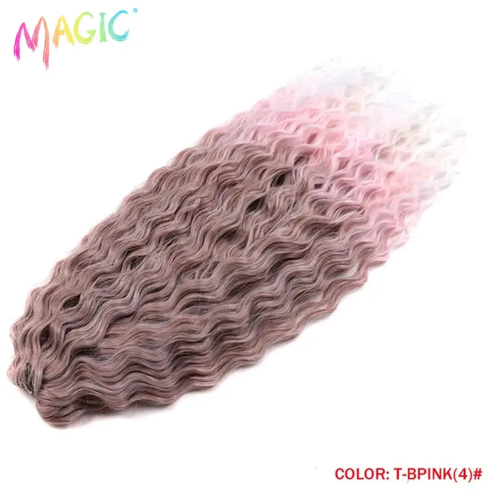 Magic Ariel Curl Crochet Hair 22in deep-wave ombre pink-brown synthetic braid extension by Simples Market