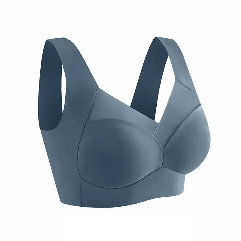 Sport bra blue seamless wireless bralette with molded cups and wide straps