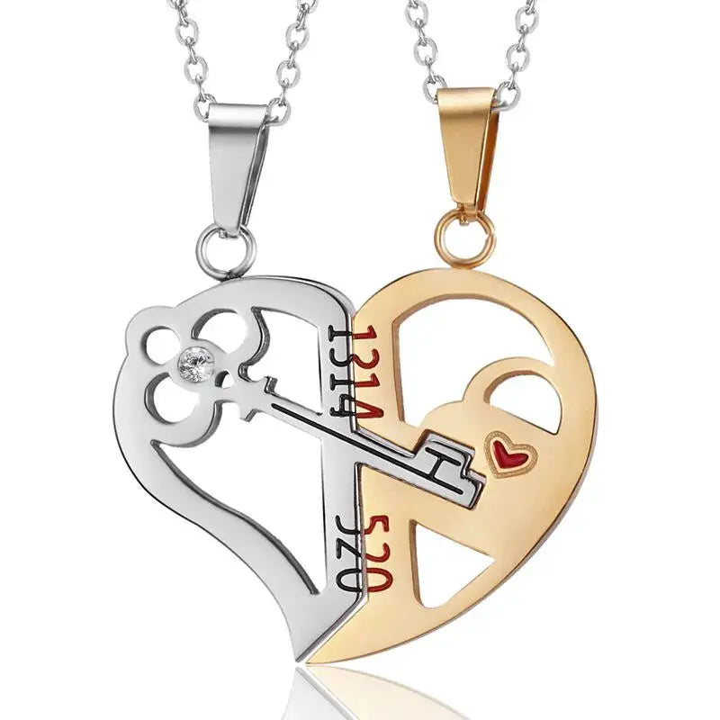 Couple Magnetic Heart Pendant Necklace Electrocardiogram Design Interlocking Hearts Valentines Gift