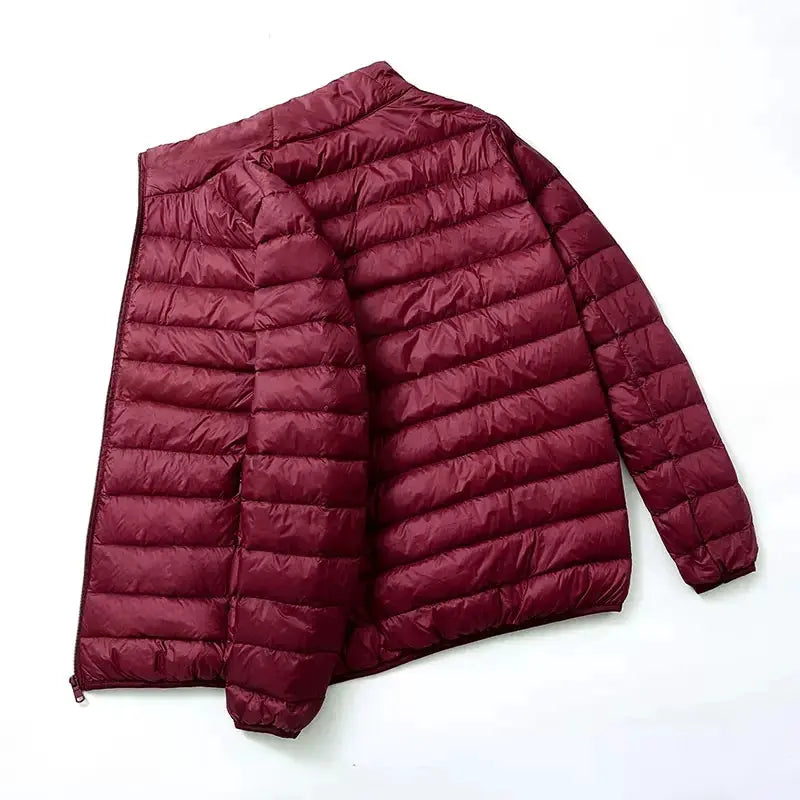 Men's burgundy quilted down jacket, ultra-light duck down puffer coat for winter