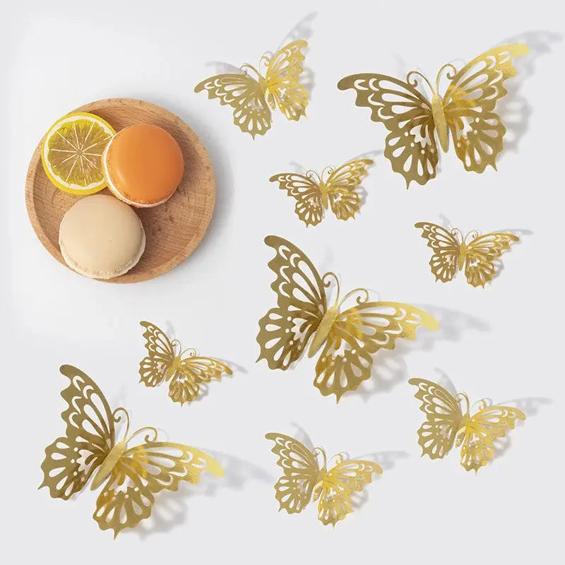 48 Pieces 3D Butterfly Wall Decor Set In Gold Finish With 4 Styles And 3 Sizes For Birthday Party Cake Room Decor