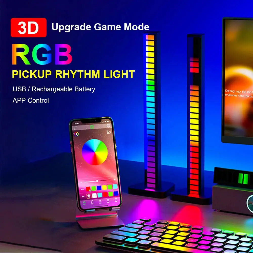 16 32 40 LED Charge RGB Light Bar Sound Activated Music Pickup Voice Lights Ambient Lamp For Game Room Decor
