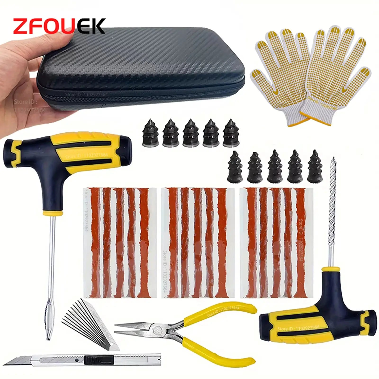 ZFOUEK car tire repair kit by Simples Market with plug strips, gloves and storage case