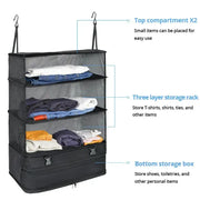 3-in-1 Travel Clothes Storage Hanging Bag by Simples Market, black mesh large-capacity hanging organizer with 3 shelves