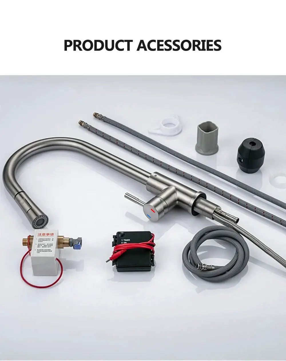 Simples Market DQOK brushed-nickel pull-out kitchen faucet with sensor and accessory kit (hoses, controller)