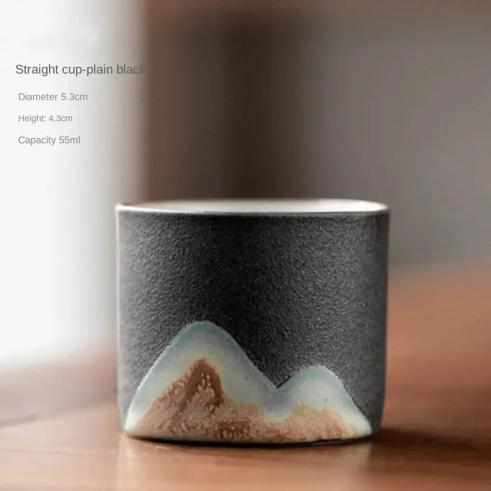 ArtisanCraft 80ml Ceramic Retro Coffee Cup With Wooden Handle Handmade Tea Mug Gift For Home
