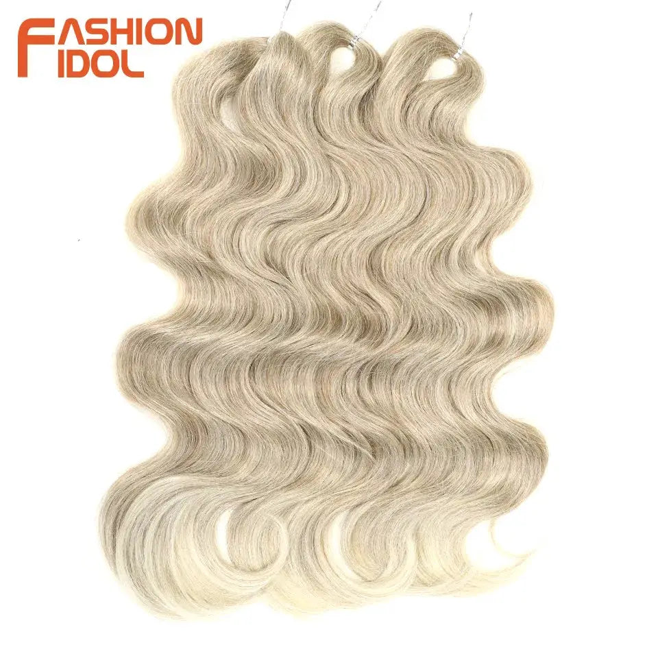 Fashion Idol soft body wave crochet hair extensions, 24in, 3pcs, ombre blonde, synthetic fibers