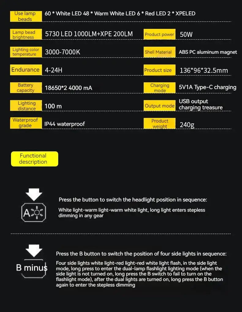LED camping tent light by Simples Market, rechargeable, high-power waterproof portable hanging searchlight for outdoor use