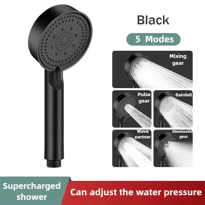 Shower head black, 5-mode adjustable water pressure with multiple spray options