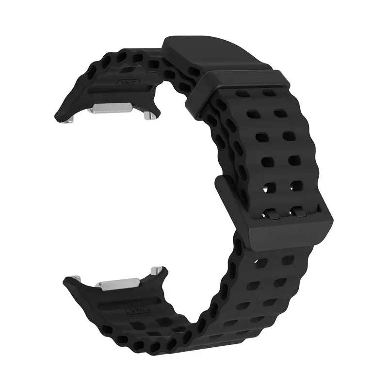 Simples Market Marine Band silicone strap for Samsung Galaxy Watch Ultra 47mm, black perforated sport watchband.