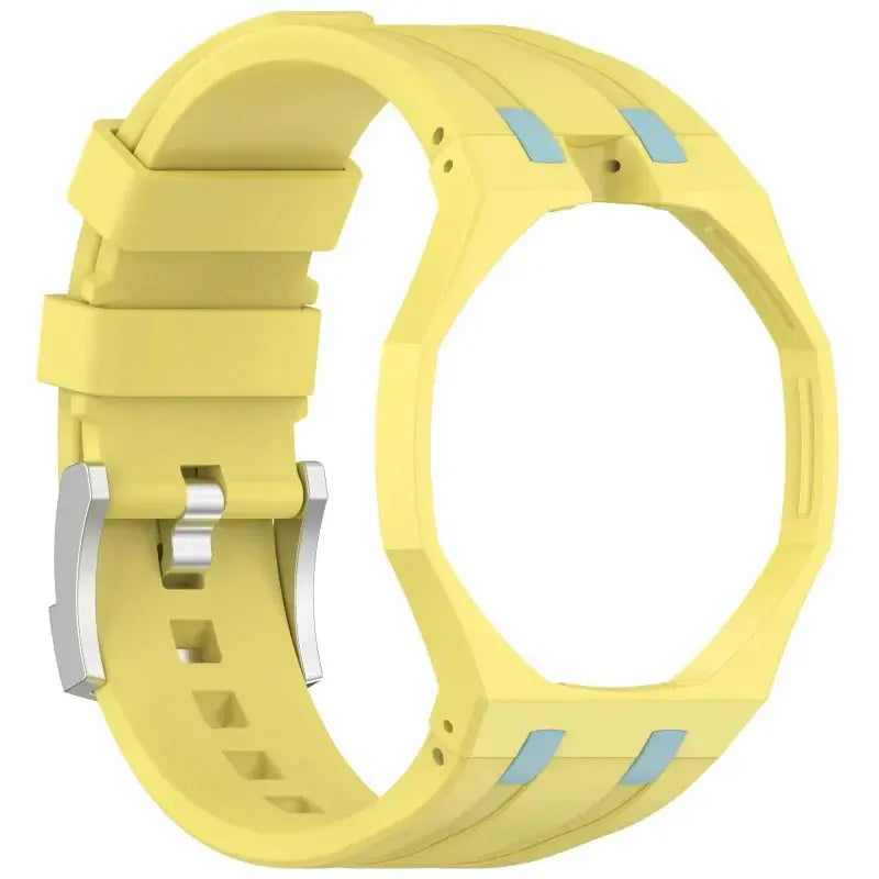 2-in-1 PC Case+Silicone Strap for Swatch X AP Royal Pop wristwatch, yellow silicone band with light blue accents