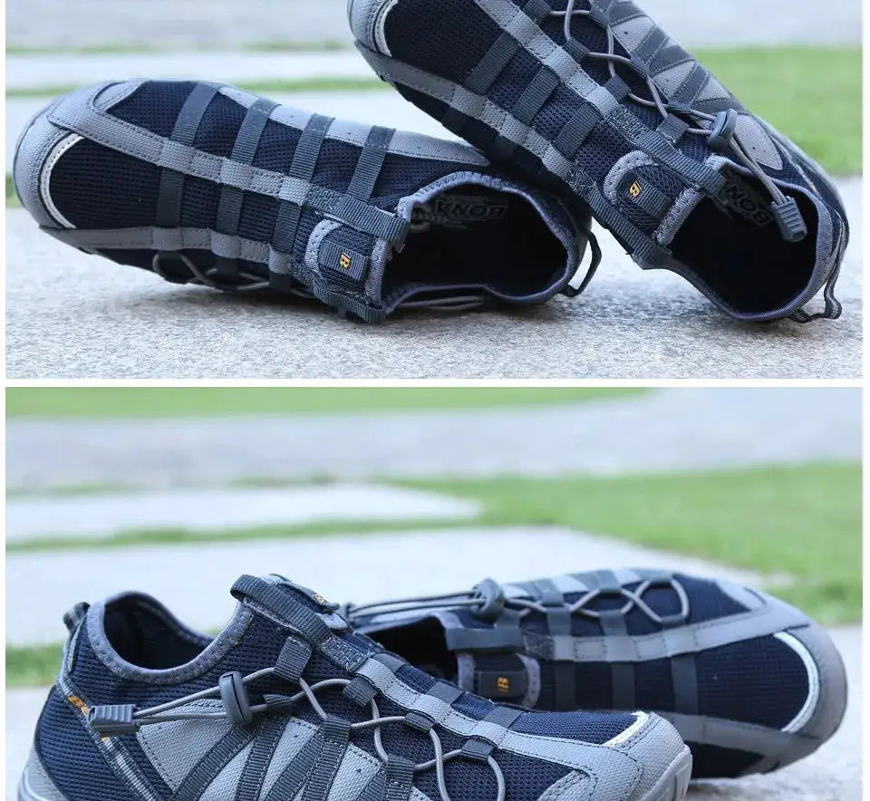 Men's BONA running shoes by Simples Market, navy gray lace-up athletic sneakers with breathable mesh upper
