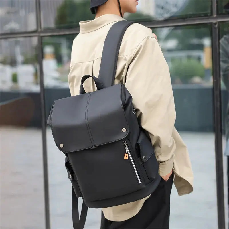 USB charging urban man backpack Simples Market waterproof black with front zip pocket