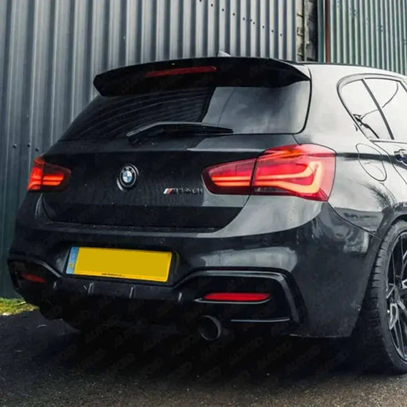 Rear roof spoiler lip cap for BMW F20/F21, black, fits 2011–2019