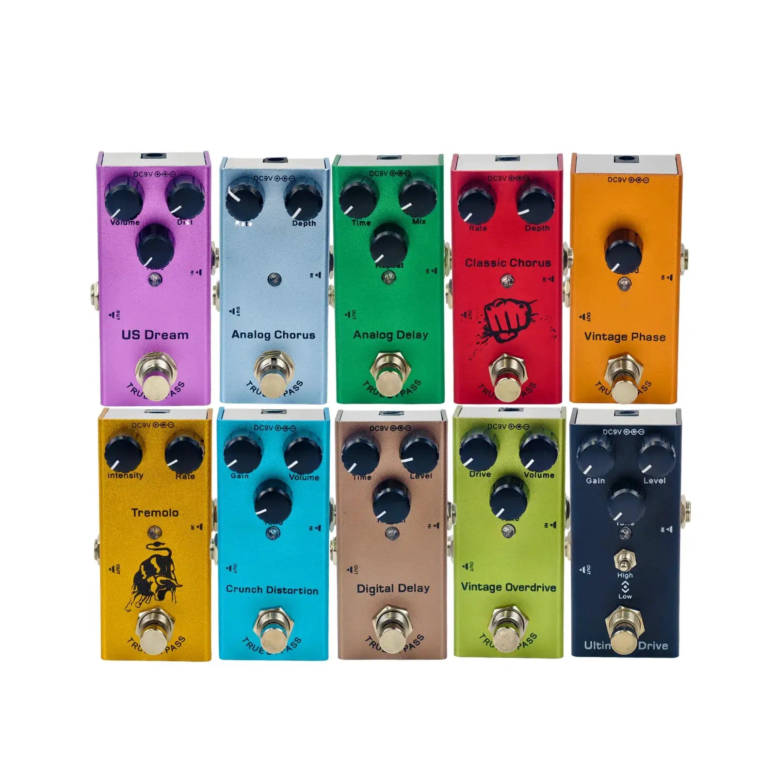 Mini Guitar Effects Pedal Multi Effects Overdrive Distortion Chorus Phase Delay Tremolo US Dream Vintage Metal Casing