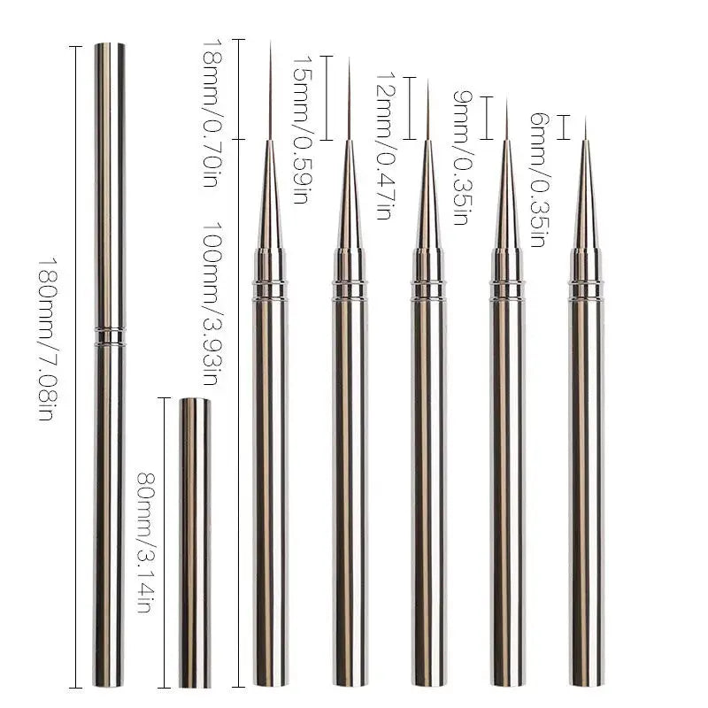 ZJS Nails Art Liner Brushes Professional Striping Tools for Precise Elongated Nail Art Lines 6mm 9mm 12mm 15mm 18mm