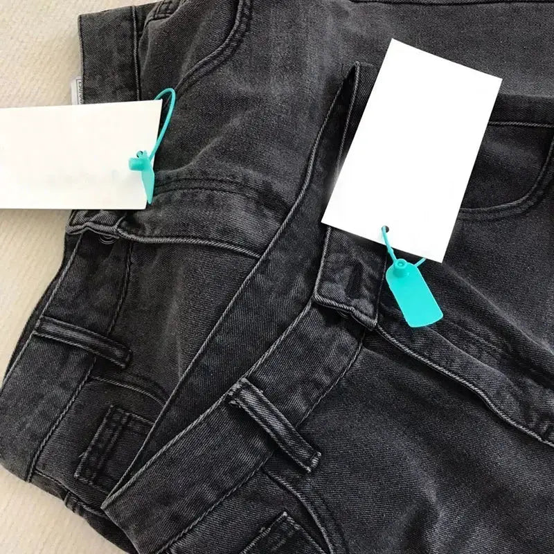 Lady Retro High Waist Black Gray Denim Jeans For Women Straight Leg