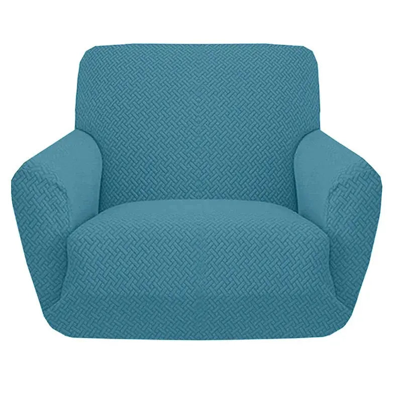 Armchair cover in teal jacquard polyester for 1-seat sofa