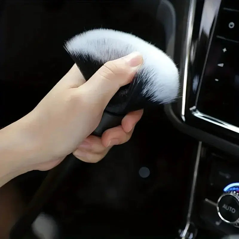 Car detailing brush by Simples Market with ultra-soft white synthetic bristles and black handle