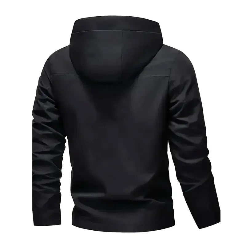Men's black hooded windbreaker jacket by Simples Market, casual zip-up outdoor coat.