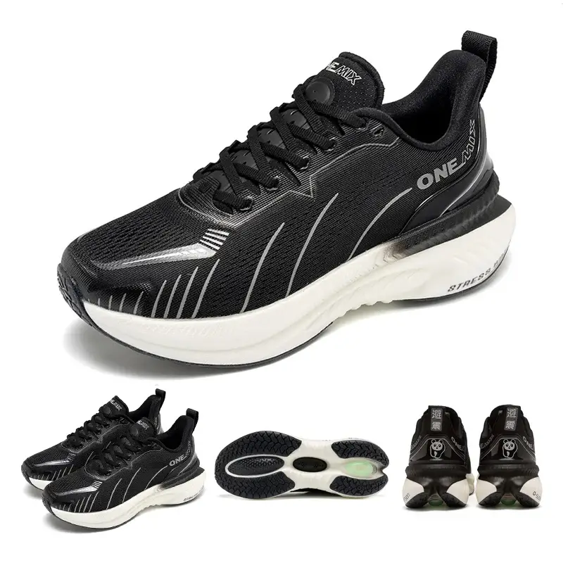 ONEMIX road running shoes by Simples Market, black upper with white sole and logo accents