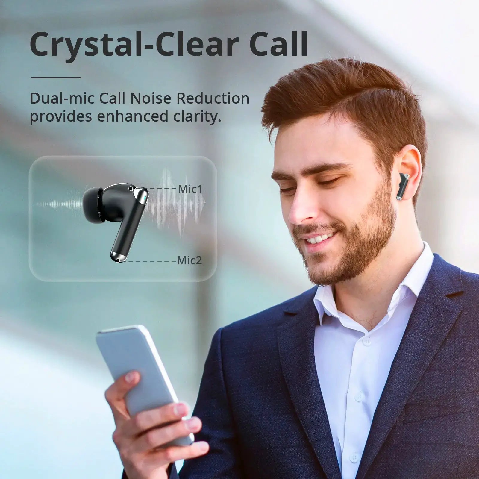 Tronsmart Bluetooth Earphones, black wireless in-ear buds with dual-mic noise reduction for crystal-clear calls