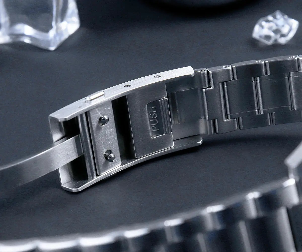 Cronos men’s 39mm watch with stainless steel bracelet and push-release deployment clasp