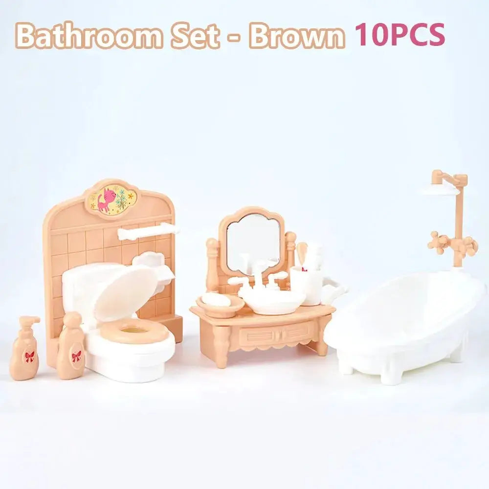 Kawaii Pink 10 Piece Miniature Dollhouse Furniture And Kitchen Accessories Set For Girls And Collectors