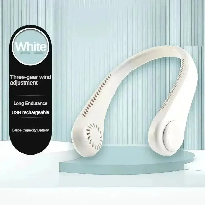 Simples Market white bladeless neck fan USB rechargeable 3-speed portable wearable cooling device