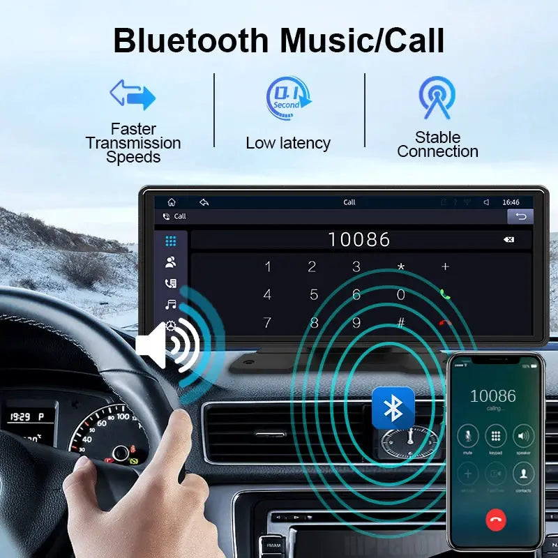 10.26 Inch Car Mirror Radio CarPlay Android Auto Bluetooth USB