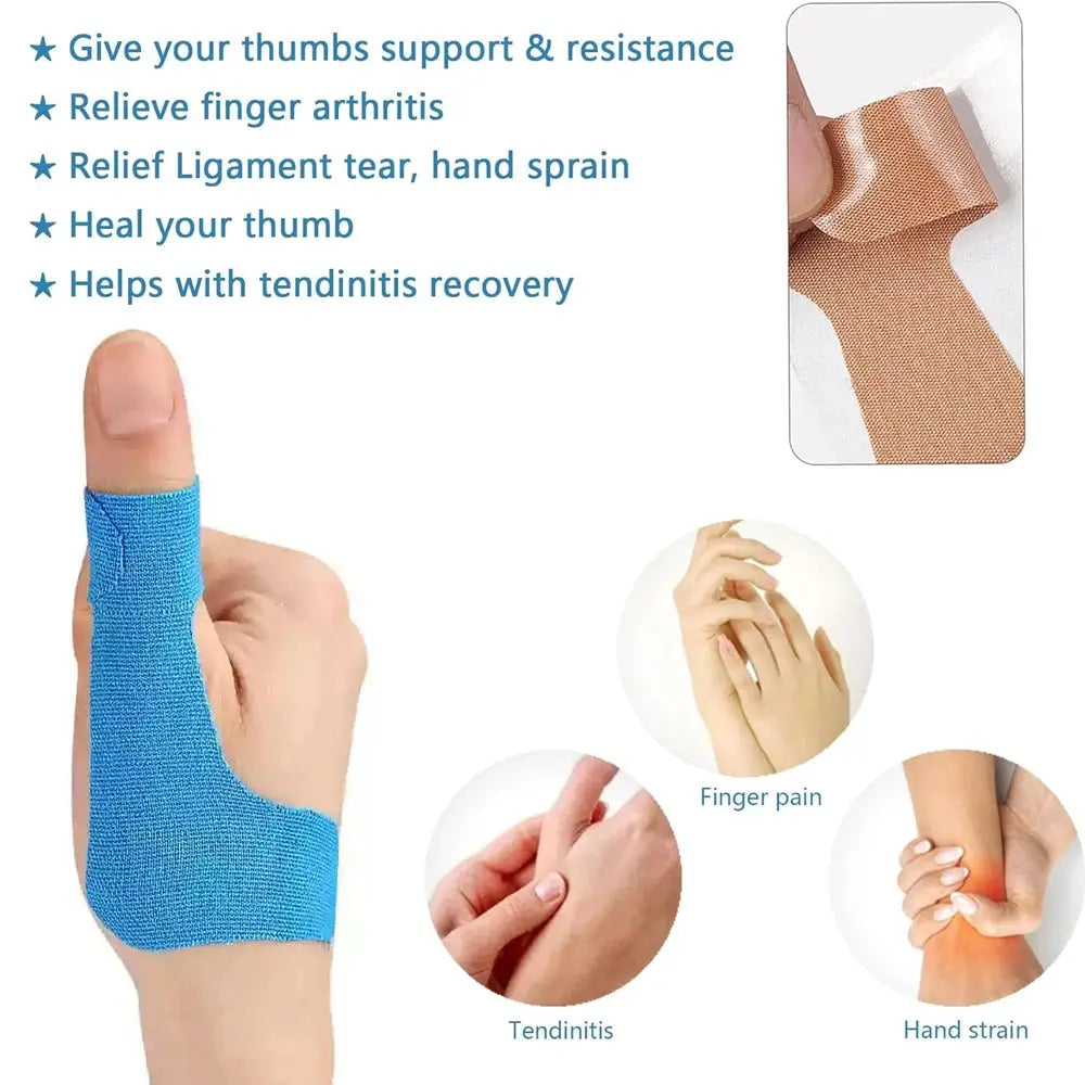 Thumb support tape (10pc) by Simples Market - blue, self-adhesive kinesiology patches for sport and everyday tasks