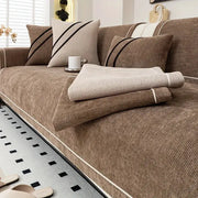 Sofa protector Heavy Non-Slip Classic brown chenille with decorative stitching by Simples Market.