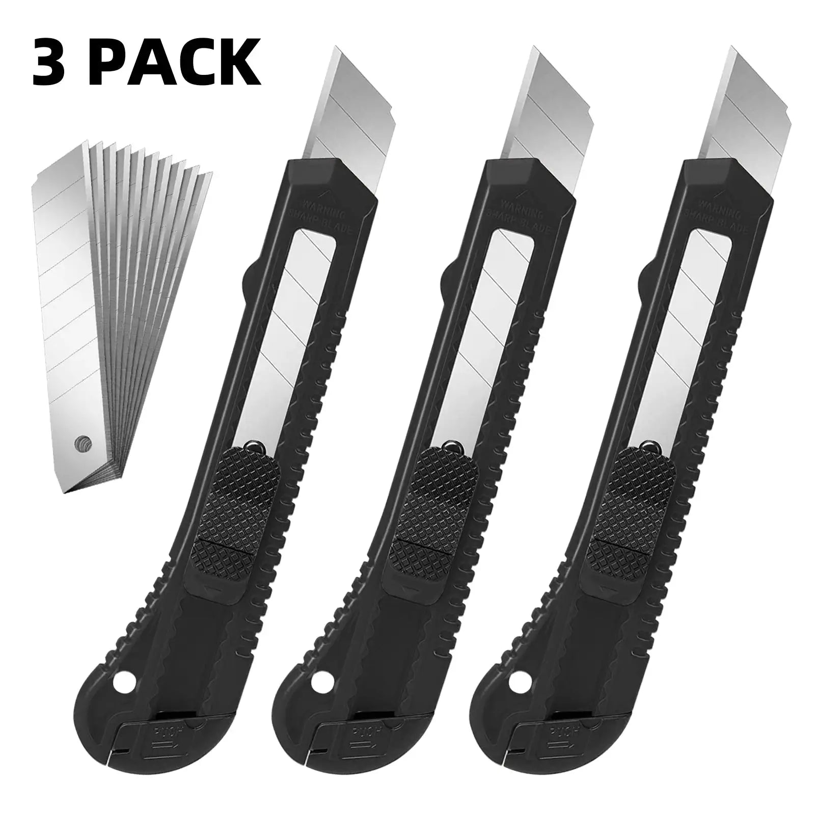 3 Pack Retractable Box Cutter Utility Knife Set With 18mm Wide Blades For Cartons Cardboard And Boxes