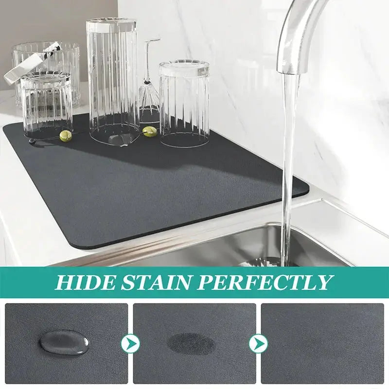 Super Absorbent Anti Slip Kitchen Drying Mat Large Draining Mat Quick Dry For Countertops And Bathroom