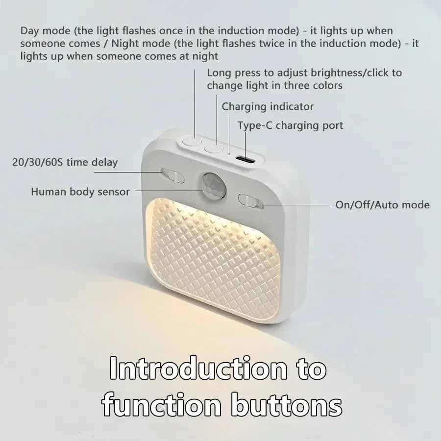 Simples Market motion-sensor LED night light; rechargeable, stick-on magnet for bedroom, stairs, cabinet