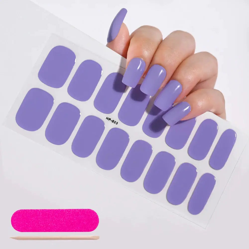 Simples Market semi-cured gel nail wraps sheet in lavender purple; full-cover adhesive decals for UV lamp curing.