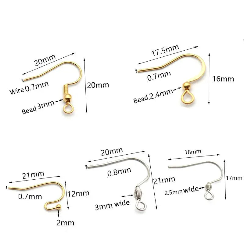 Simples Market stainless steel earwire hooks set, 50pcs, assorted gold and silver tones for DIY earrings.