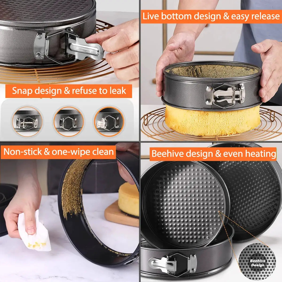 ChefCraft Springform Cake Pan Set Nonstick Round Bakeware With Removable Bottom Carbon Steel